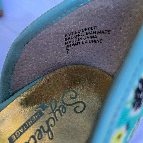 Y2K Mary Jane Heels Seychelles Size 7 Turquiose Dainty  Floral Coquette Feminine - Picture 7 of 10